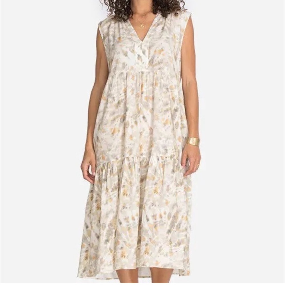 Johnny Was Calme’ Women’s Tie Dye Tiered Ruffle Sleeveless Maxi Dress Pockets M